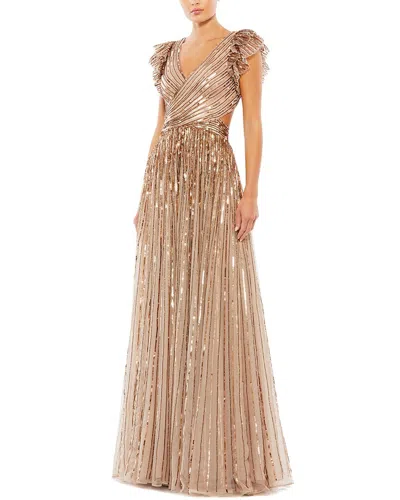Mac Duggal Sequined Cut Out Ruffled Cap Sleeve Lace Up Gown