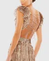 Mac Duggal Sequined Cut Out Ruffled Cap Sleeve Lace Up Gown In Copper