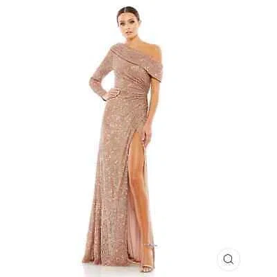 Pre-owned Mac Duggal Sequined Drop Shoulder Faux Wrap Gown - Copper - 8 - With Tags In Yellow