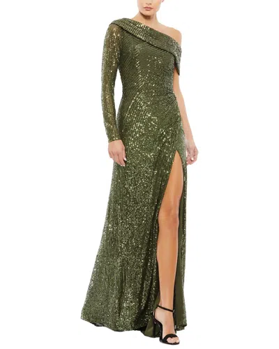 Mac Duggal Sequined Drop Shoulder Faux Wrap Gown In Green