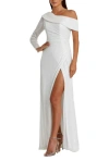 Mac Duggal Sequined Drop Shoulder Faux Wrap Gown In White