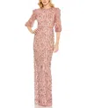 Mac Duggal Sequin Sheer Sleeve Sheath Gown In Rosewood