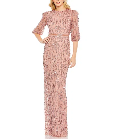 MAC DUGGAL SEQUINED ELBOW SLEEVE GOWN