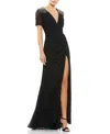 Mac Duggal Sequined Embellished Shoulder Evening Gown In Black