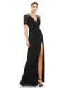 Mac Duggal Sequined Embellished Shoulder Evening Gown In Black