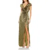 Mac Duggal Sequin Wrap Front Sheath Gown In Olive