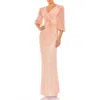 Mac Duggal Sequined Tiered Wrap Over Puff Sleeve Gown In Peach