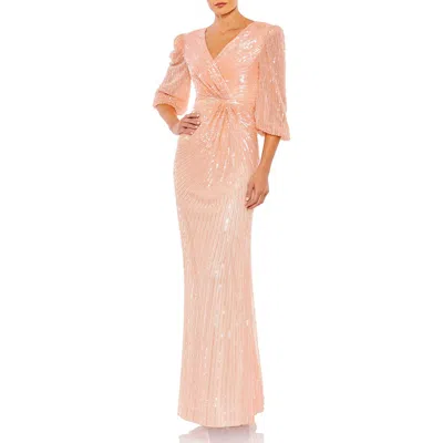 MAC DUGGAL MAC DUGGAL SEQUINED FAUX WRAP PUFF SLEEVE GOWN
