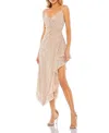 Mac Duggal Sequined Faux Wrap Ruffled Asymmetrical Hem Dress In Mocha