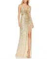 Mac Duggal Sequined Faux Wrap Sleeveless Gown In Gold