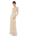Mac Duggal Sequined Floral Embellihsed Long Sleeve Gown In Multi