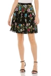 Mac Duggal Sequined Floral Flowy Mini Skirt In Black Multi