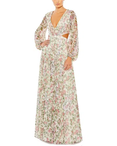 MAC DUGGAL MAC DUGGAL SEQUINED FLORAL LACE-UP GOWN