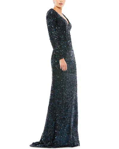 Mac Duggal Sequined Gown In Blue