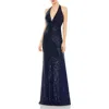 Mac Duggal Sequined Halter Strap Plunge Neck Gown