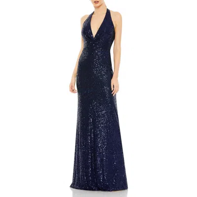 MAC DUGGAL MAC DUGGAL SEQUINED HALTER STRAP PLUNGE NECK GOWN