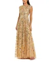 Mac Duggal Sequin Mesh High Neck Cap Sleeve A Line Gown In Multi