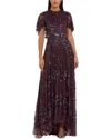Mac Duggal Sequined High Neck Flutter Sleeve A Line Gown