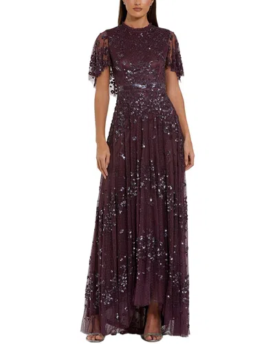 Mac Duggal Sequined High Neck Flutter Sleeve A Line Gown