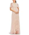 Mac Duggal Sequined High Neck Flutter Sleeve A Line Gown In Pink