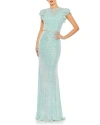 Mac Duggal Sequined High Neck Flutter Sleeve Gown