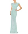 Mac Duggal Sequined High Neck Flutter Sleeve Gown In Ice Blue