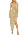 Mac Duggal Sequined High Neck Keyhole Asymmetrical Gown