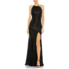 Mac Duggal Ieena Sequin High-neck Rhinestone-trim Column Gown In Black
