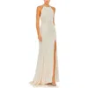 Mac Duggal Ieena Sequin High-neck Rhinestone-trim Column Gown In Iridescent
