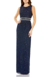 Mac Duggal Sleeveless Sequin Column Gown In Midnight