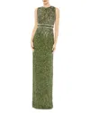 Mac Duggal Sleeveless Sequin Column Gown In Olive