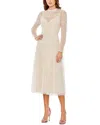 Mac Duggal Sequined Illusion High Neck Long Sleeve Midi Dress In Neutral