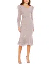 Mac Duggal Sequined V Neck Illusion Long Sleeve Trumpet Dress In Pink