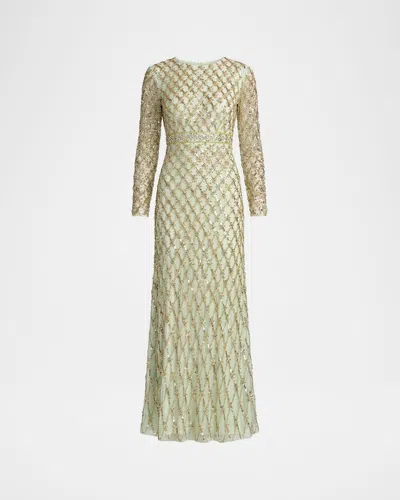 Mac Duggal Sequined Lattice Column Gown In Multi