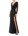 Mac Duggal Ieena For  Sequin Long Sleeve Faux Wrap Gown In Black