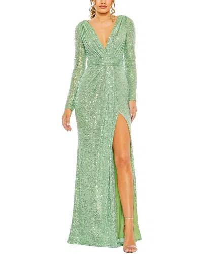 Mac Duggal Sequined Long Sleeve Gown In Green