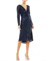 Mac Duggal A26555 Sequins Long Sleeve Cocktail Midi Dress In Blue