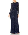 Mac Duggal Sequin Long Sleeve Maxi Dress In Midnight In Blue
