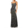 Mac Duggal Sequined Low Back Slip Gown In Gray