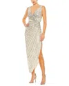 Mac Duggal Sequined Faux Wrap Sleeveless Midi Dress In White