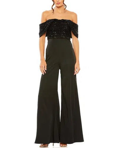 MAC DUGGAL SEQUINED OFF THE-SHOULDER JUMPSUIT