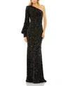 Mac Duggal Sequin One-shoulder Column Gown In Black