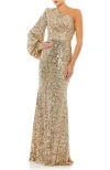 Mac Duggal Sequin One-shoulder Column Gown In Gold