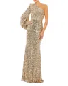 Mac Duggal Sequin One-shoulder Column Gown In Gold Tone