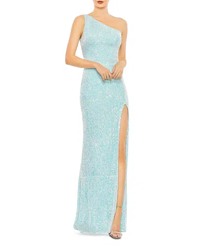 Mac Duggal Sequined One Shoulder Column Gown In Ice Blue
