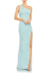Mac Duggal Sequined One Shoulder Column Gown In Ice Blue