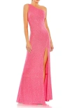 Mac Duggal Sequined One Shoulder Draped Back Gown In Pink