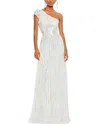Mac Duggal Sequined One Shoulder Flutter Sleeve A Line Gown