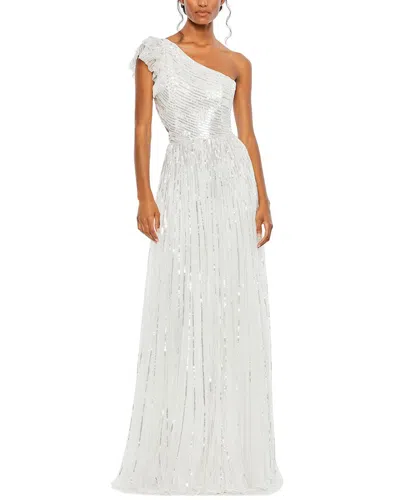 Mac Duggal Sequined One Shoulder Flutter Sleeve A Line Gown