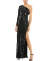 Mac Duggal Sequin One-shoulder Long Sleeve Column Gown